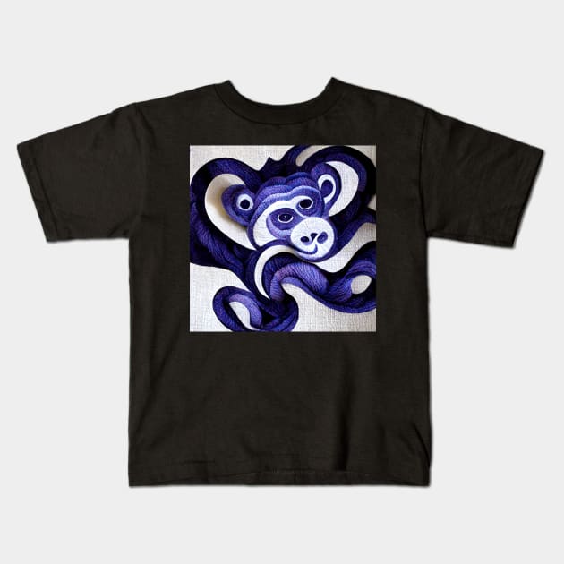 Weird little monkey twisted like a purple pretzel. Kids T-Shirt by Liana Campbell